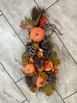 30"H Fall Pumpkin Lotus Leaf Swag Thanksgiving Decor
