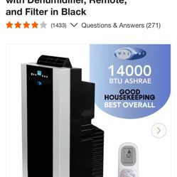 Whynter 9,500 BTU Portable Air Conditioner Cools 500 Sq. Ft. with Dehumidifier, Remote, and Filter in Black