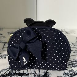 Navy Polka Dot Bow Cosmetic Bag 5.5” 2” 5”