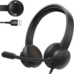 Headset with Mic for PC, USB Headset with Noise Cancelling Microphone, Computer Headset for Zoom, Teams Calls
