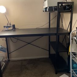 Computer Desk With 4 Tier Shelves With Storage Bookshelves Black