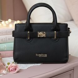 BEBE Black (Evie) Small  Satchel Crossbody Handbag Clutch Purse 