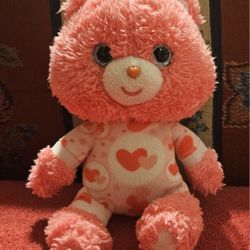 VALENTINES DAY CARE BEARS PINK FUZZY CURLEY SOFT PLUSH TEDDY BEAR TOY  8"INCHES 