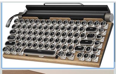 Retro Typewriter Wireless Mechanical Gaming Keyboard, Bluetooth 5.0 Office Computer Vintage Keyboards 83-Key Blue Switches Punk Round Keycap, LED Back