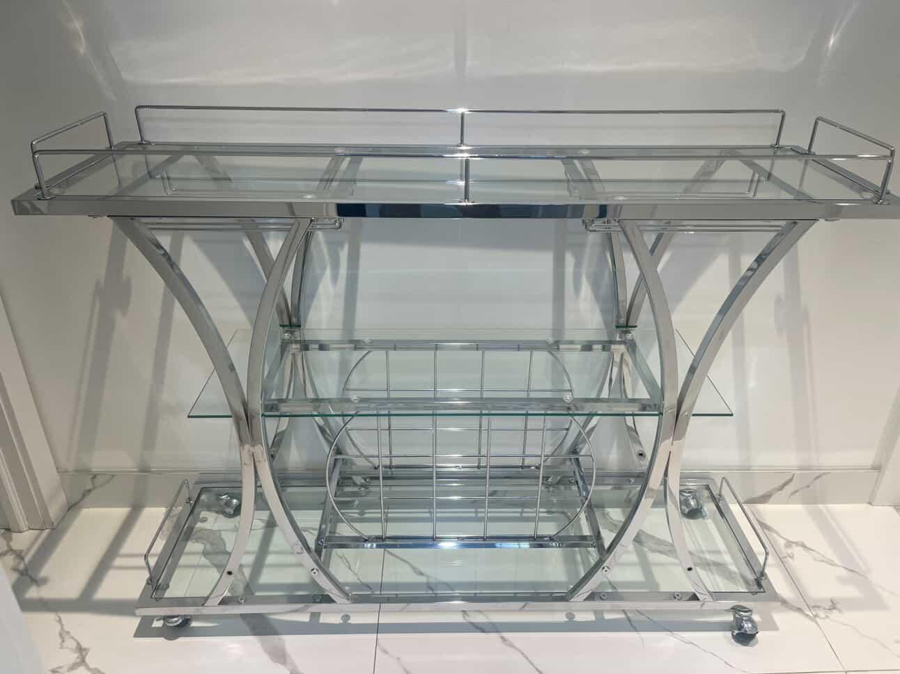 Modern 3-Tier Stainless Steel and Glass Shelves Bar Cart
