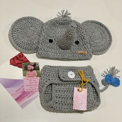 Elephant hat and diaper cover ,handmade crochet