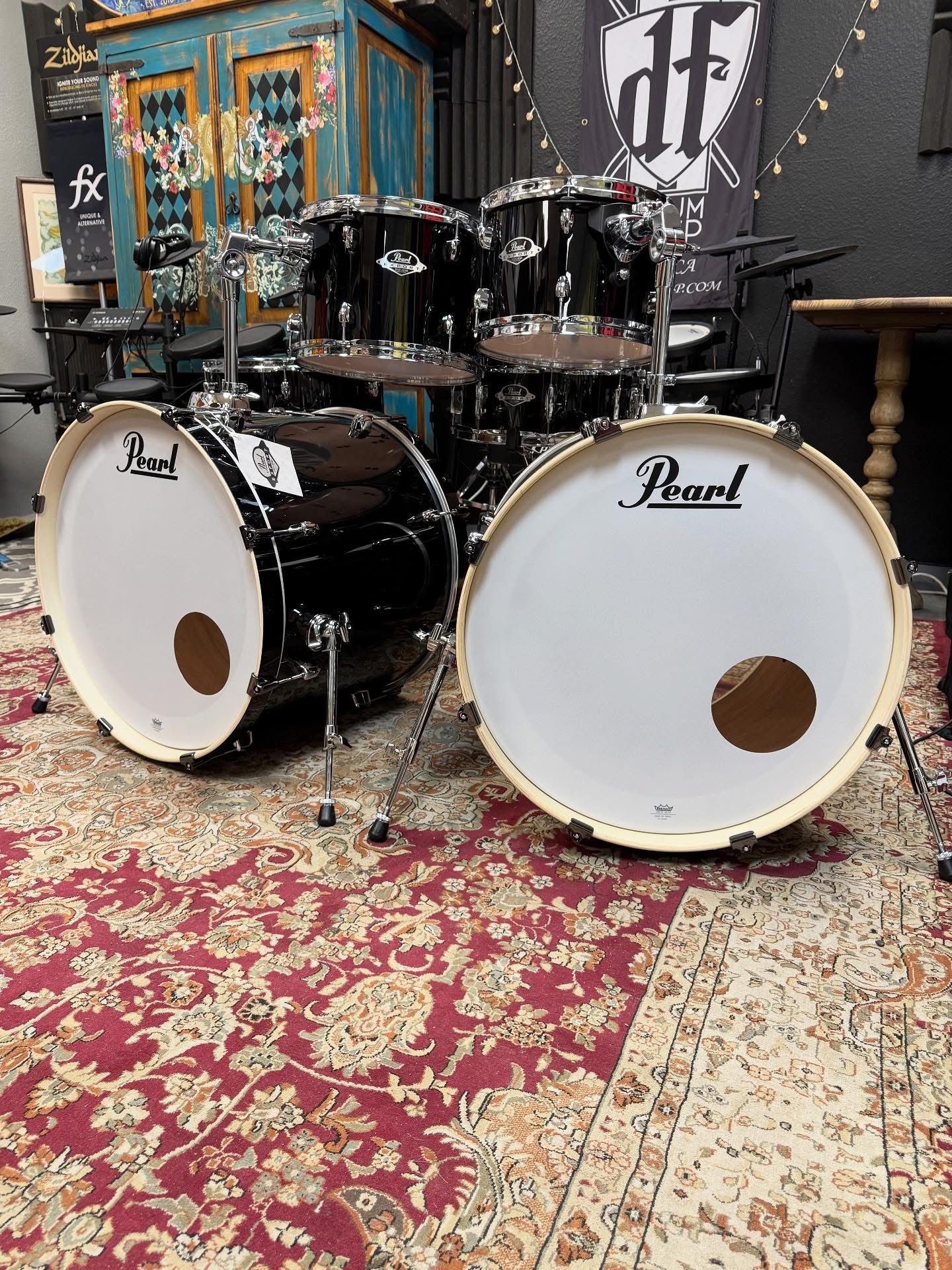 Pearl Double Bass Black Export 6pc Drum Set