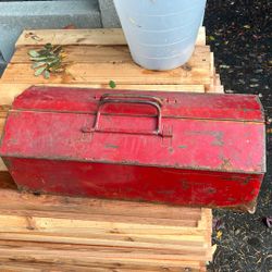 Heavy Duty Red Metal Tool Box Chest With Few Tools