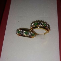Women's Vermeil Emerald Real Diamonds Hoops