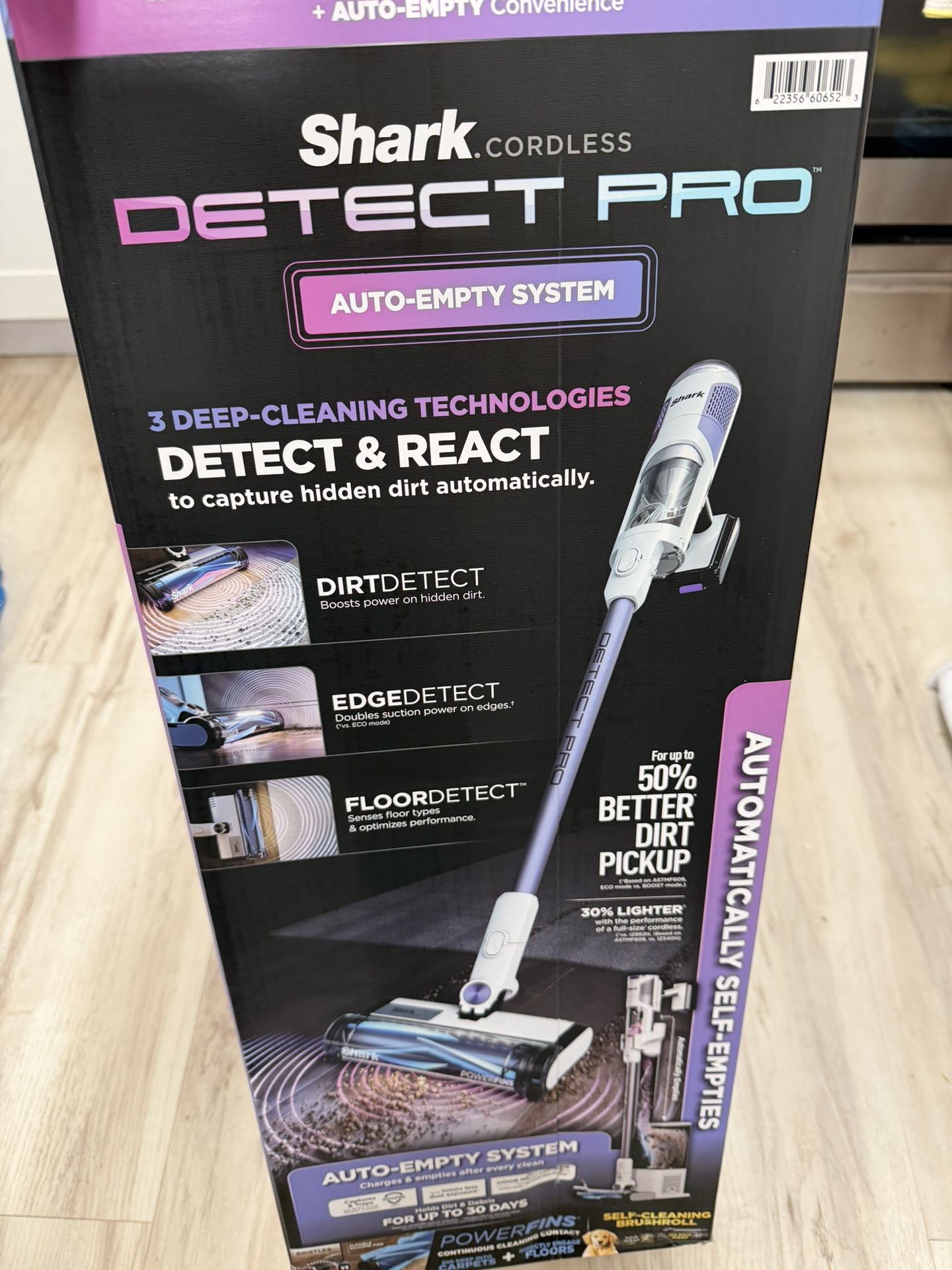 New Shark Detect Clean & Auto Empty System, Cordless Stick Vacuum Cleaner- PowerFins Brushroll, LED Headlights