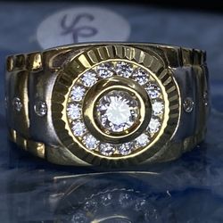 $1200 Yellow Gold Two Tone Yellow And White Gold W Zirconia Statement Band Ring