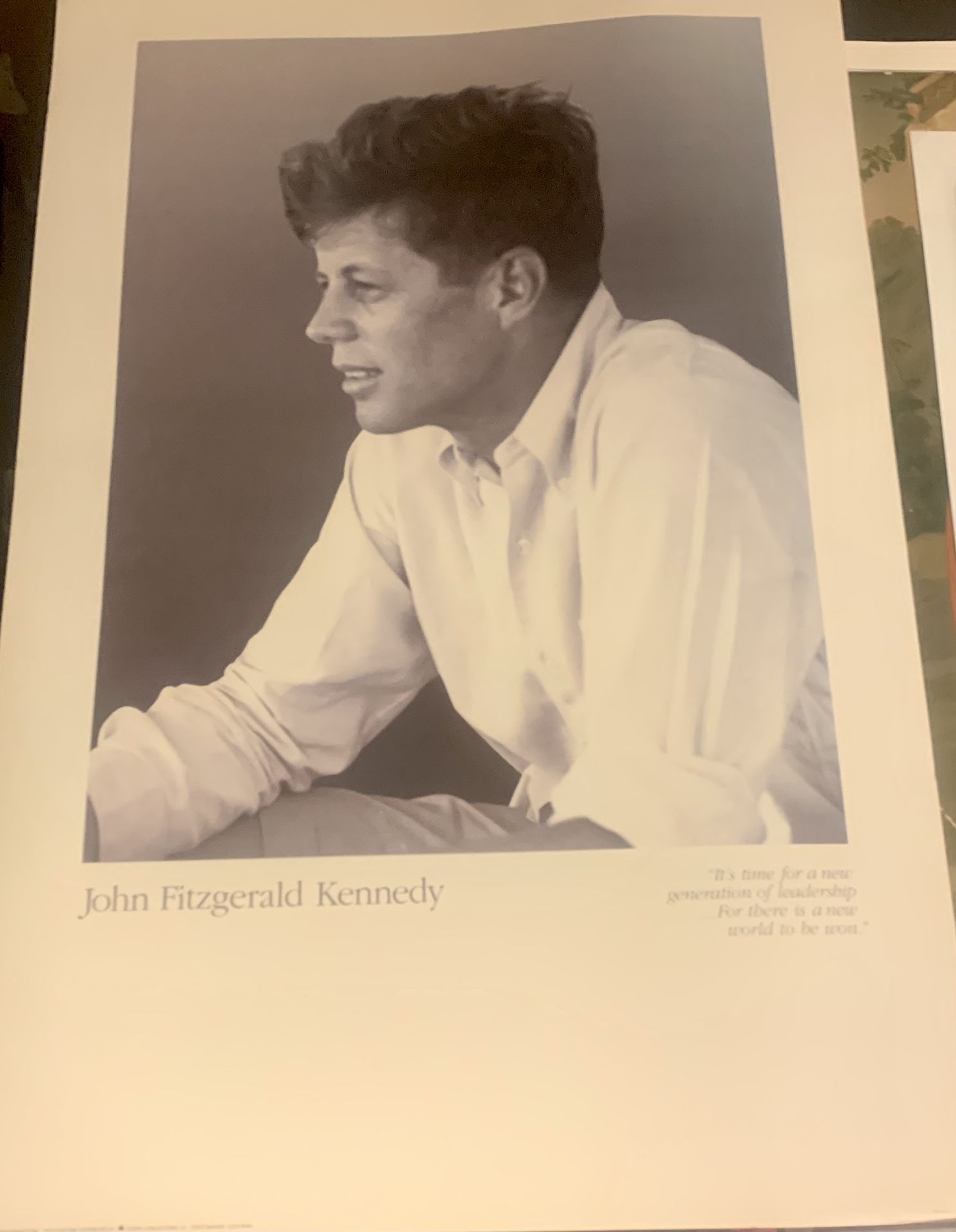 John Fitzgerald Kennedy Poster “It’s time for a new generation of leadership,,,For there is a new world to be won” 24x36” in VG Condition 