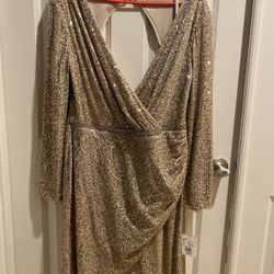 David’s Bridal Asymmetrical Gold Sequin Wrap  Dress.**unworn,with Tags***