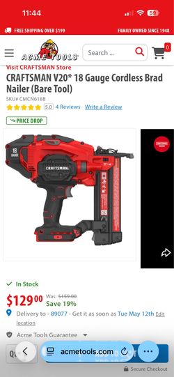 Craftsman V20 18 gauge nailer