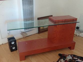 Cherry Wood TV Stand with Glass Top