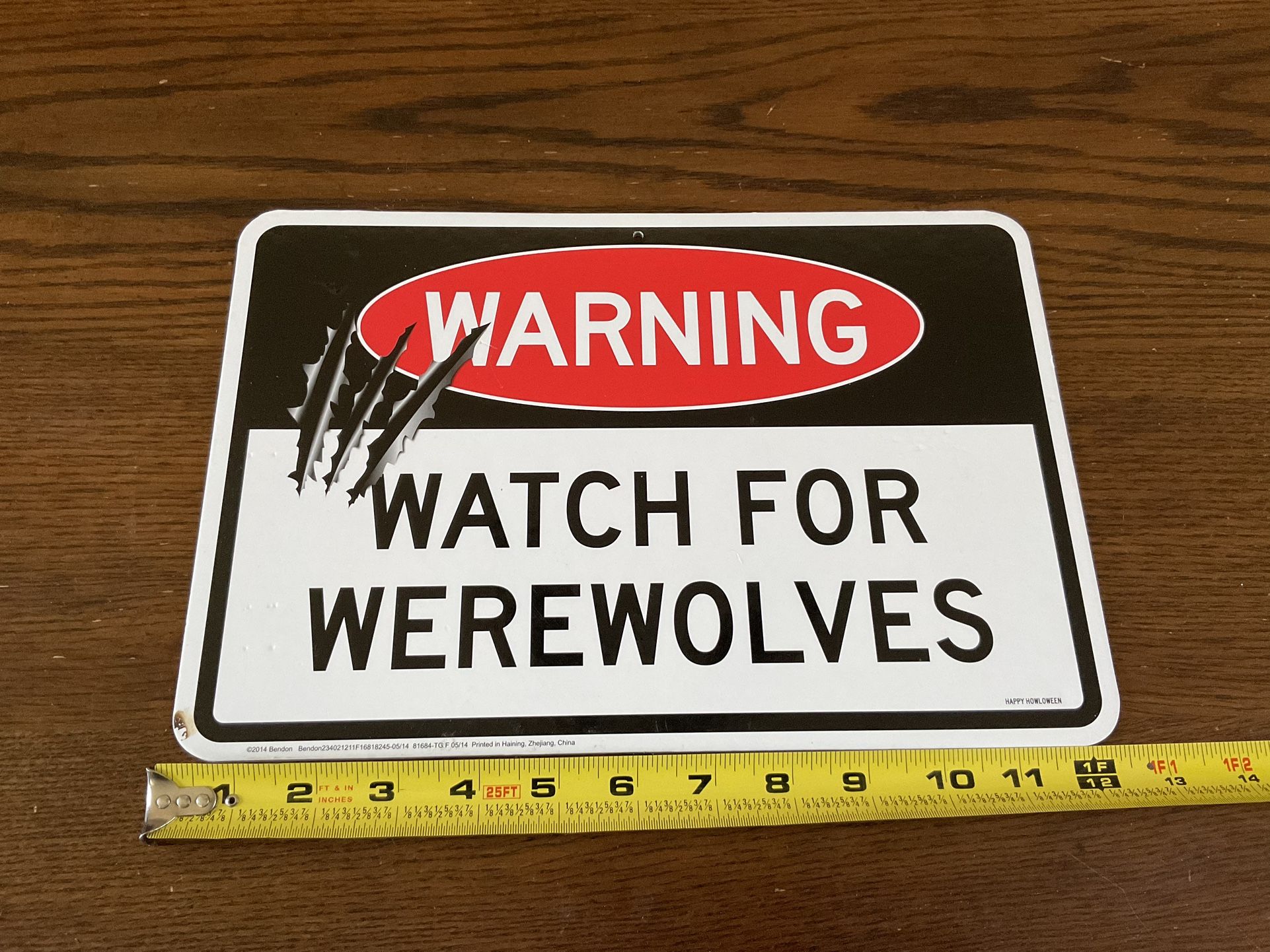 Halloween Warning, Watch For Vampires/Werewolves Two Sided Sign