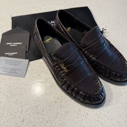 Yves Saint Laurent Brown and Gold Loafers Slip-Ons