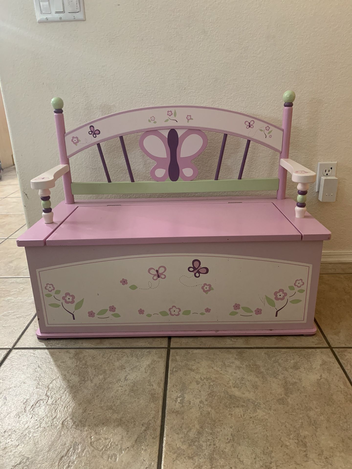 Girls kids Bedroom toy room Sugar Plum pink lavender Bench Seat w/ Storage toy box; solid wood