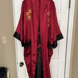 Embroidered Samurai Kimono Robe - Reversible, Satin