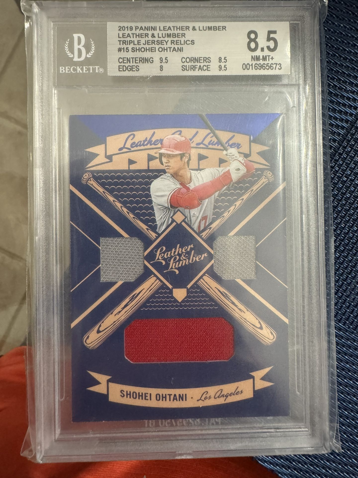 2019 PANINI LEATHER & LUMBER LEATHER & LUMBER TRIPLE JERSEY RELICS #15 SHOHEI OHTANI