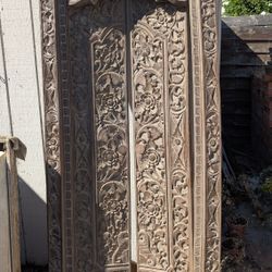 Large Vintage Hand Carved Teak Indonesian Floral Door Panel Architectural Salvage