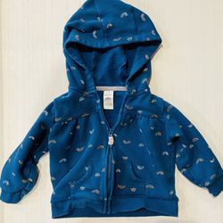 Carter’s Girl’s 18M Blue & Rainbow Light Hooded Full Zip Jacket; 80% Cotton 20% Polyester; Blue Body with Small Blue, Pink, Gold, & White Rainbows