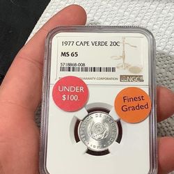 Iconic “TOP POP” 1977 Cape Verde 20 Centavos FINEST GRADED top of the population by date and type at NGC Gem Uncirculated Ms-65! ~(IVID#1050/JKLS//OFR