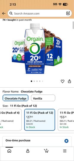 Orgain 20g Clean Protein Shake Chocolate Fudge 12-Pack
