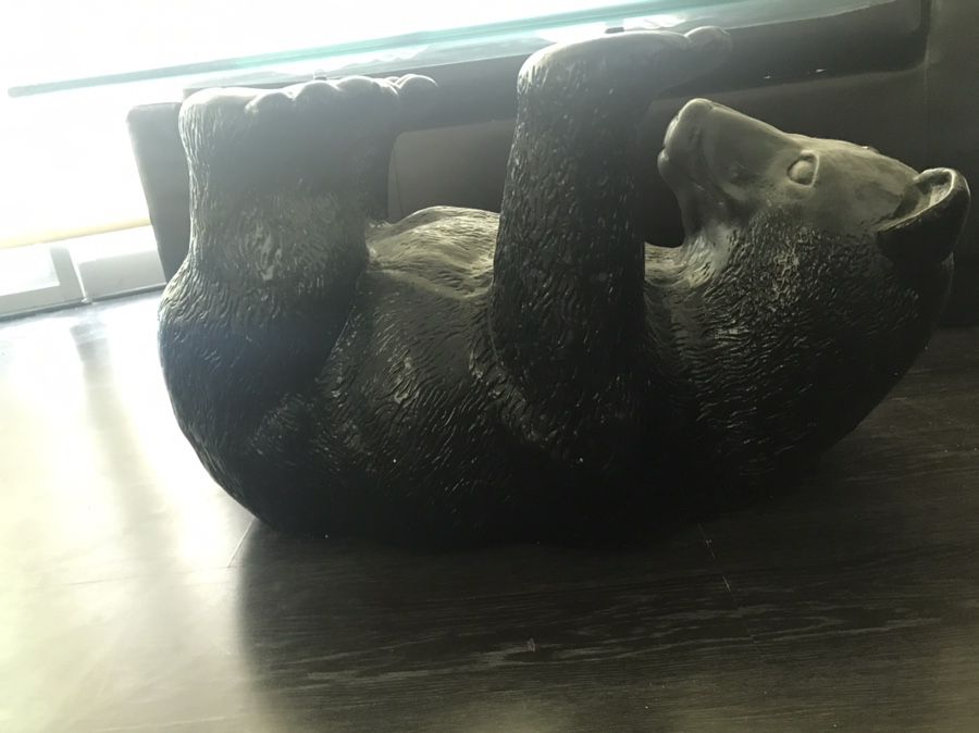 ceramic black bear end table with glass top