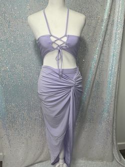 Purple Two Set Slit Skirt Crop Top