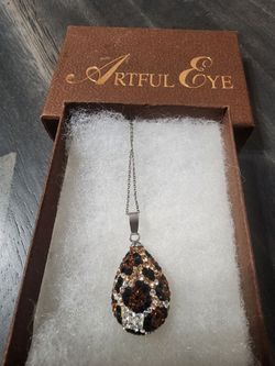 Leopard print Swarovski crystal necklace