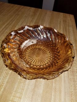 Vintage Iridescent Carnival Glass Marigold/Diamond Ruffled Edge Amber Bowl