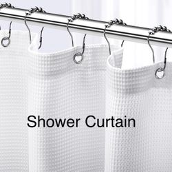 Shower Curtain White - Hotel Style Shower Curtains -  Bathroom with Waffle Design