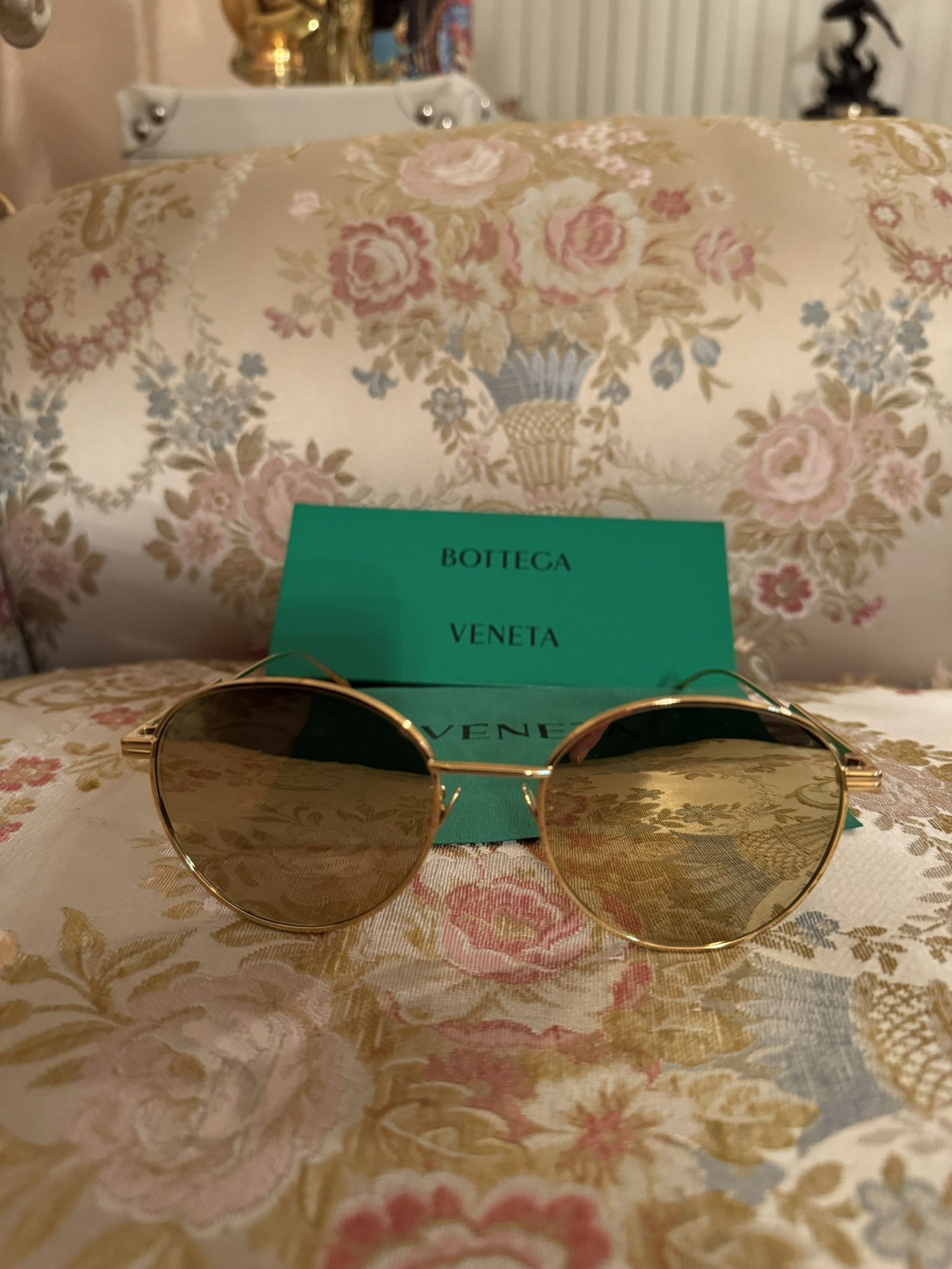 Authentic Gold Mirrored Sunglasses Shiny Gold Grandpa Thin Aviator Mirrored Sunglasses with  main image 2