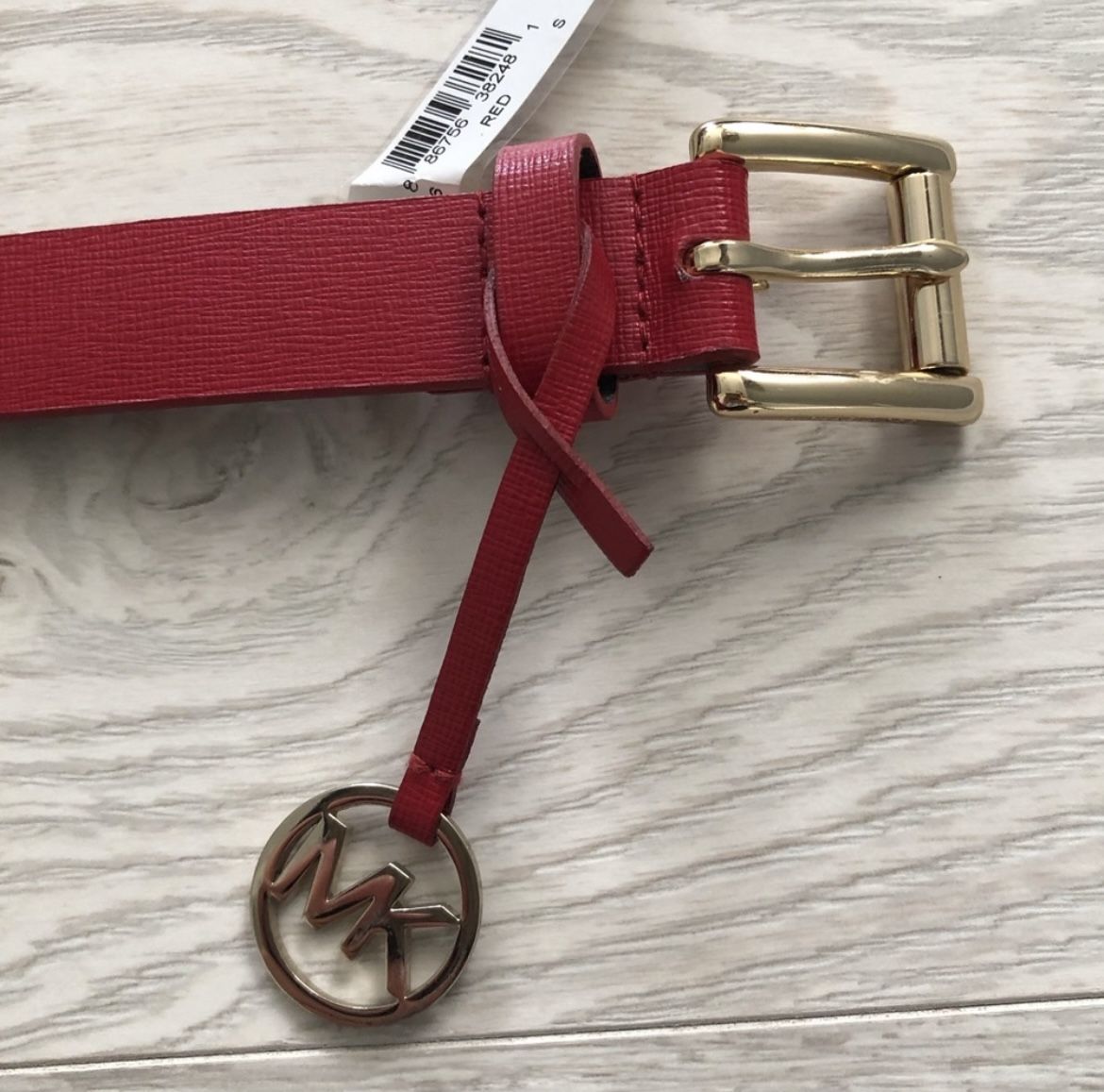 Michael Kors Red Genuine Leather Belt w/ MK Logo Charm