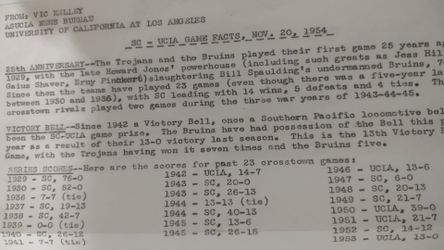 Vintage college memo SC UCLA game fax number 20 1954