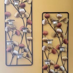 Metal Wall Art Set 2-Pc. With Glass Tealights