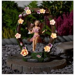 Solar Garden Statues Outdoor Decor, Solar Lights Outdoor Decorative Garden Swinging Fairies with 8 LEDs Waterproof Resin for Patio, Lawn, Porch, Front