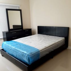 New QUEEN bed frame - With Dresser and Mirror // Mattress Sold Separately