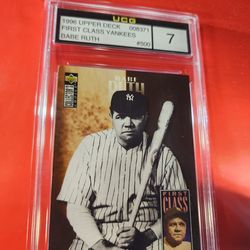 1996 Upper Deck Collector's Choice "First Class Yankees" Babe Ruth #500 card grade of 7 (Near Mint) by UCG (UPSCALE Card Grading).
Card Number: #500.