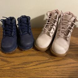 Two Pair Of Boys And Girls Timberland Boots That Are $12.00 Each
