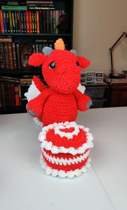 Handmade Crochet Dragon and Valentine's Cake Amigurumi Toys 