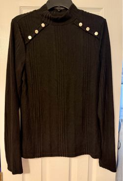 Black Button Detail Mock Neck Emery Rose Lightweight Sweater Size XL