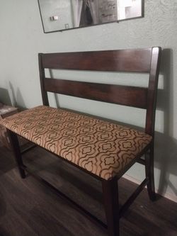For sale: high solid wood bench including 3 cushions