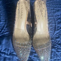 Clear Rhinestone High Heels.  Size 10