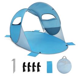 Blue Pop Up Beach Tent Anti-UV UPF 50 Plus Portable Sun Shelter for 3-Person to 4-Person  New
