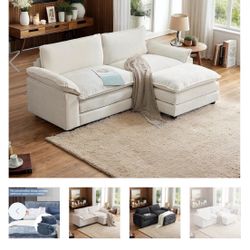 VINGLI 87" Convertible Sectional Sofa,L-Shaped Deep Seat Sofa Couch For Living Room,Modern 2-Seat Loveseat Sofa With Ottoman For Small Space(White,Fau