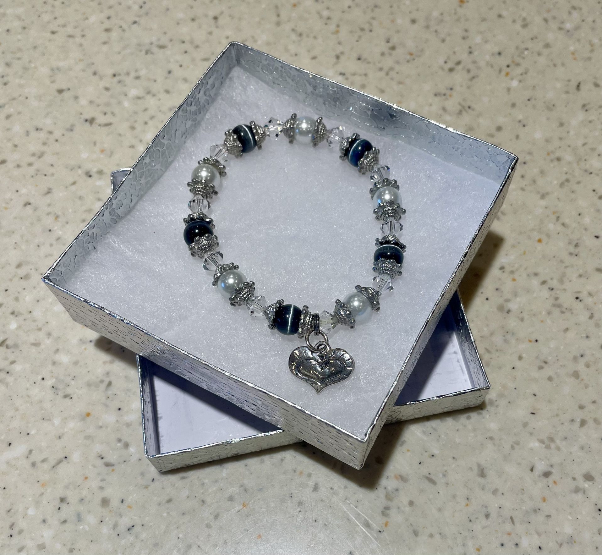Crystal & Moonstone Bracelet .925 Sterling Silver Heart Charm
