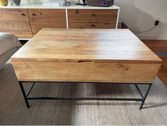 West Elm industrial storage pop-up coffee table