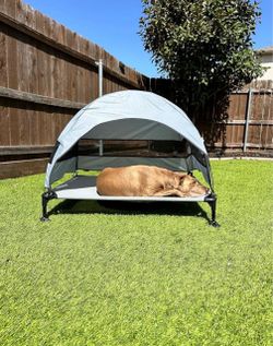 Elevated Dog Bed with Canopy, Raised Outdoor Dog Cot with Stable Anti-Slip Feet, Pet Bed with Removable Canopy Shade Tent,   Indoor Outdoor